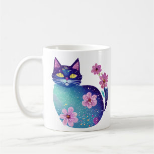 Caneca De Café Gato de arte popular personalizado e flores