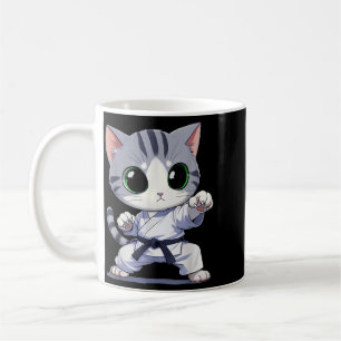 Caneca De Café Gato de Artes Marciais Kawaii Karate Faixa Preta E