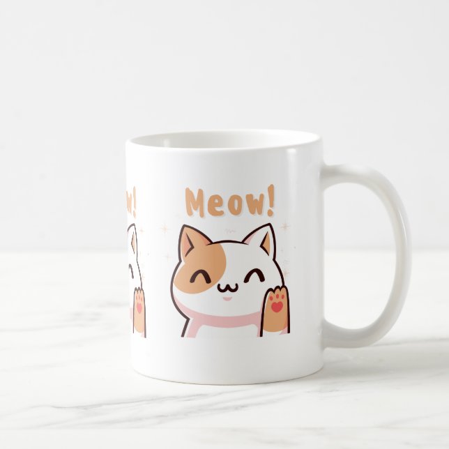 Caneca De Café Gato de bege-branco com molhos de ilustração de te (Direita)