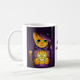 Caneca De Café Gato de Bruxas de Halloween Roxo