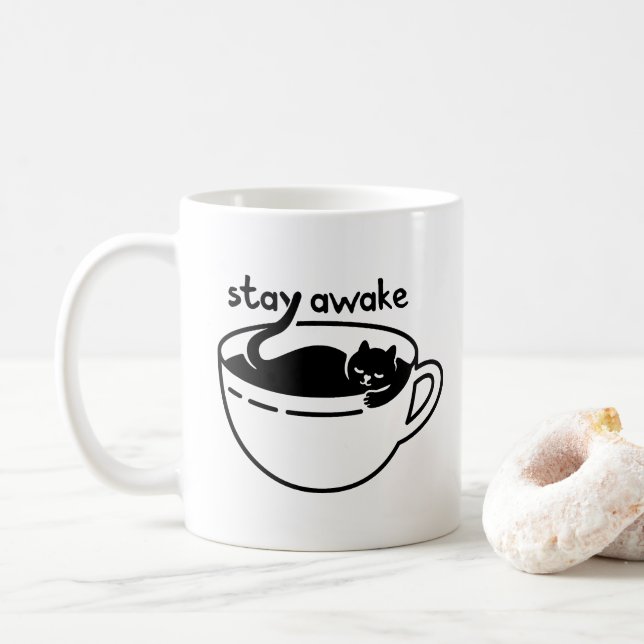 Caneca De Café Gato De Café De Permanência (Com Donut)