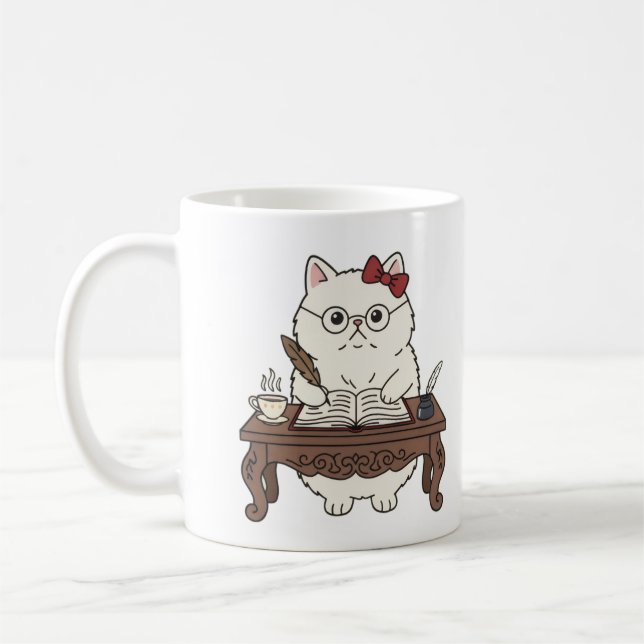 Caneca De Café Gato de café de professora inteligente fofa escrev (Esquerda)