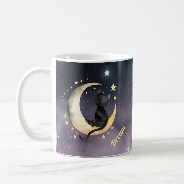 Caneca De Café Gato de Cartoon Bonito na Lua (Esquerda)