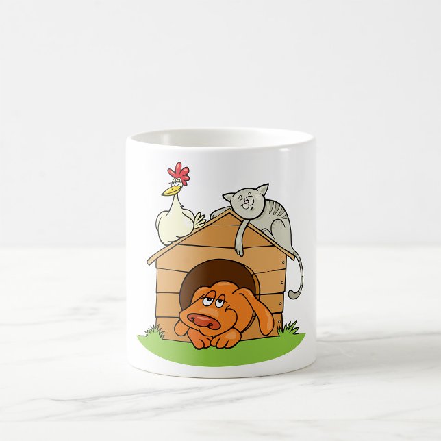 Caneca De Café Gato de Cartoon Engraçado e Galinha no Cachorro (Criador carregado)
