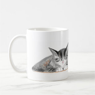 Caneca De Café Gato de cinza Bonito gatinho aquarela