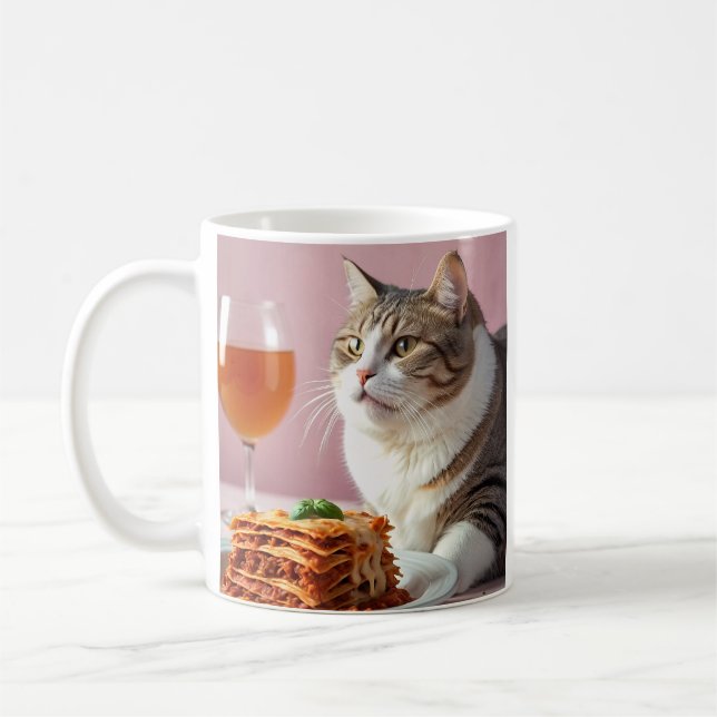 Caneca De Café Gato de Cinza cômoda com Lasagna e Vidro (Esquerda)