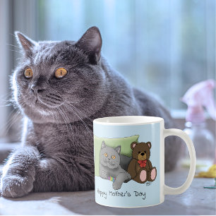 Caneca De Café Gato de Cinza de Dia de as mães Feliz