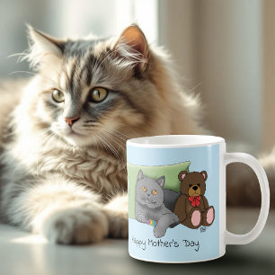Caneca De Café Gato de Cinza de Dia de as mães Feliz