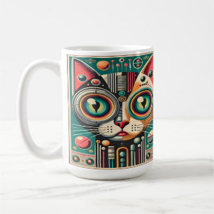 Caneca De Café Gato de Circuito Retro Futurista de Meados do Sécu