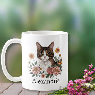 Caneca De Café Gato de Comprimido Doce com Flores