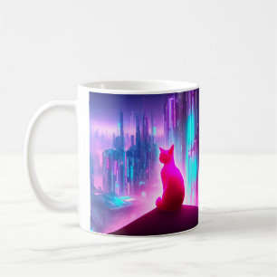 Caneca De Café Gato de Cyber Punk City Cat, Rosa, Gato