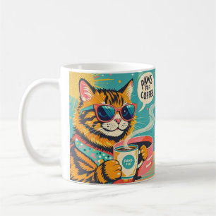 Caneca De Café Gato de desenho animado de estilo retrô vestindo v