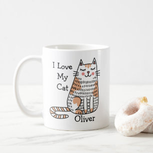 Caneca De Café Gato de Desenho Animado em Estilo de Arte Doodle N
