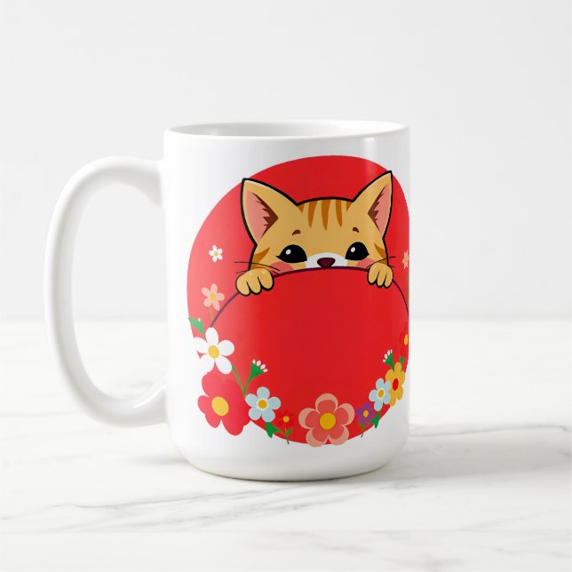 Caneca De Café Gato de Desenho Animado Fofo com Cores Vibrantes (Esquerda)