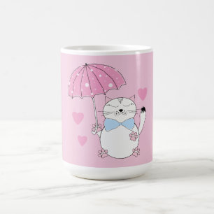 Caneca De Café Gato de desenho animado fofo com guarda-chuva