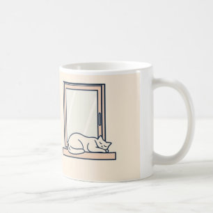 Caneca De Café Gato de dormir minimalista em Windowsill - Cozy Mu