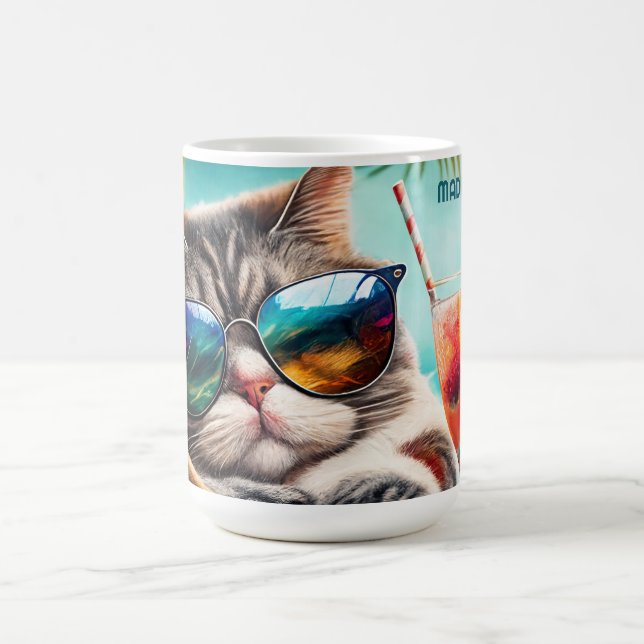Caneca De Café Gato de Férias de Nome Personalizado (Centro)