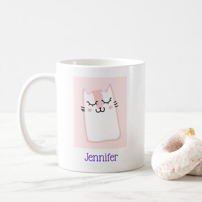 Caneca De Café Gato de Gatinho Dormindo Rosa (Com Donut)