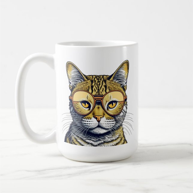 Caneca De Café Gato de Gatinho legal com Óculos Personalizados (Esquerda)