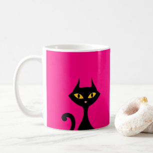 Caneca De Café Gato de Gatinho Preto com Fundo Rosa