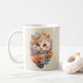 Caneca De Café Gato De Gato De Gato Floral De Cor Laranja Boca