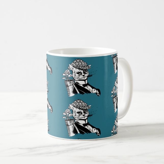 Caneca De Café gato de golfe engraçado (Frente Esquerda)