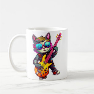 Caneca De Café Gato de Guitarra Elétrica Tocando Música