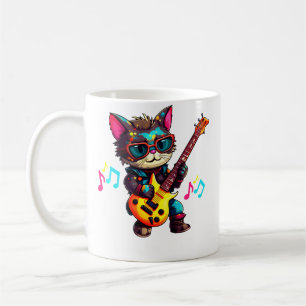 Caneca De Café Gato de Guitarra Elétrica Tocando Música Rocking L