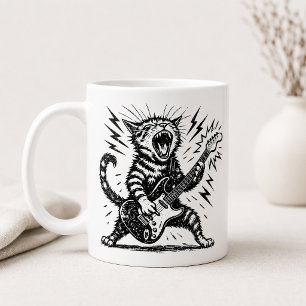 Caneca De Café Gato de Guitarra Heavy Metal Rock On