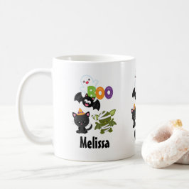 Caneca De Café Gato de Halloween, Bat, Mamã e Fantasma