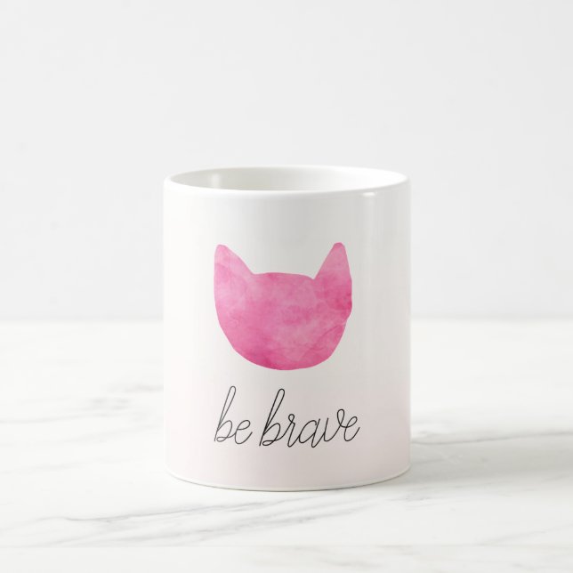 Caneca De Café Gato De Mão Rosa Esbranquiçado Seja Corajoso (Centro)