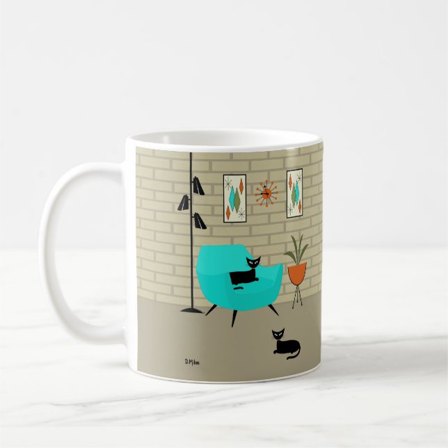 Caneca De Café Gato de meio século com Mini Gravel Art (Esquerda)