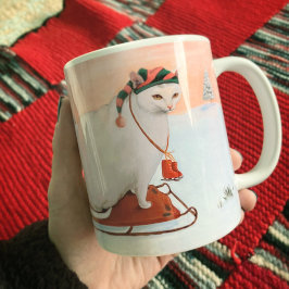 Caneca De Café Gato de Natal Branco na neve