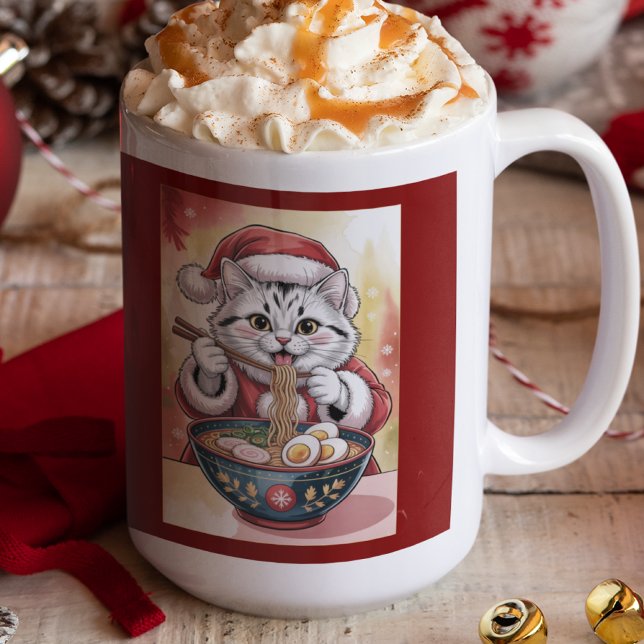 Caneca De Café Gato de Natal Comendo Ramen Feriado Japonês (Criador carregado)