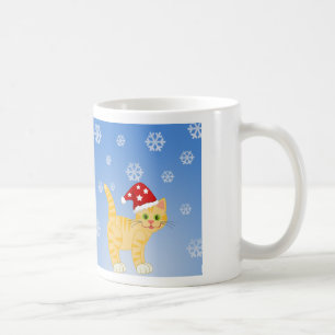 Caneca De Café Gato de Natal Divertido Flocos de Neve Amarelos