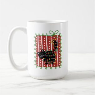 Caneca De Café Gato de Natal Enroscado em Luzes – Engraçado Fofo