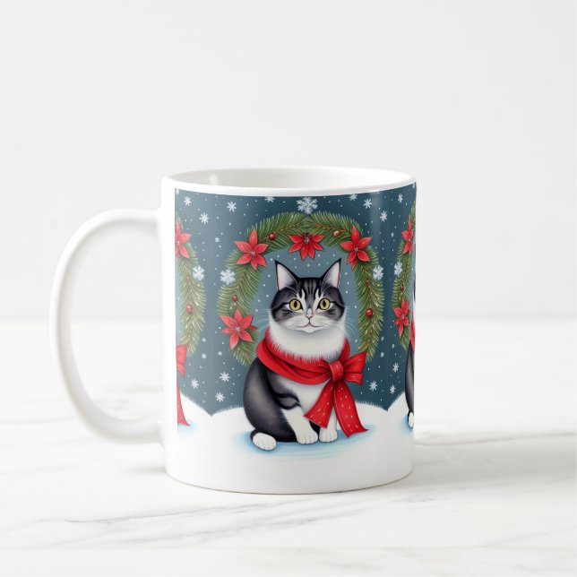 Caneca De Café Gato de Natal Festivo (Esquerda)