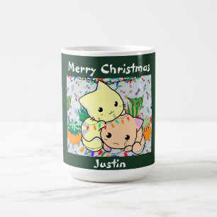 Caneca De Café gato de natal fofo, personalize o texto personaliz
