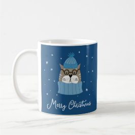 Caneca De Café Gato de Natal giro em Neves Flocos de Neve Azul