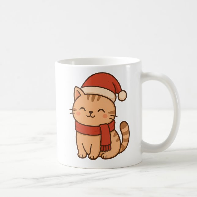 Caneca De Café Gato de Natal Kawaii com Cachecol (Direita)