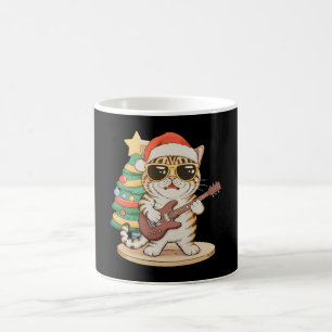 Caneca De Café Gato de Natal Tocando Guitarra Rock Jazz Chapéu de