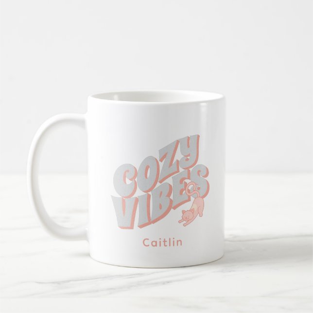 Caneca De Café Gato de Pastel "Cozy Vibes", bonito, personalizado (Esquerda)