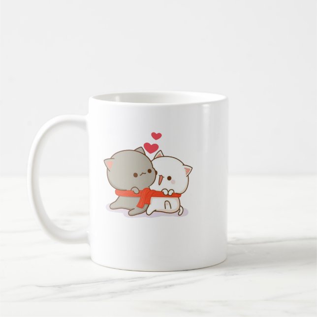 Caneca De Café Gato de Pêssego de Mochi Cugado (Esquerda)