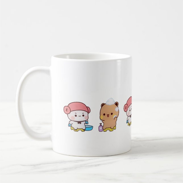 Caneca De Café Gato de Pêssego de Mochi Cugado (Esquerda)