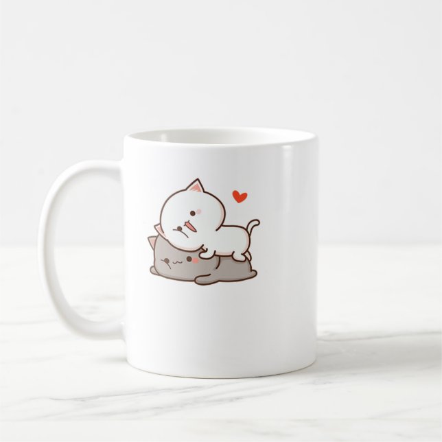 Caneca De Café Gato de Pêssego de Mochi Cugado (Esquerda)