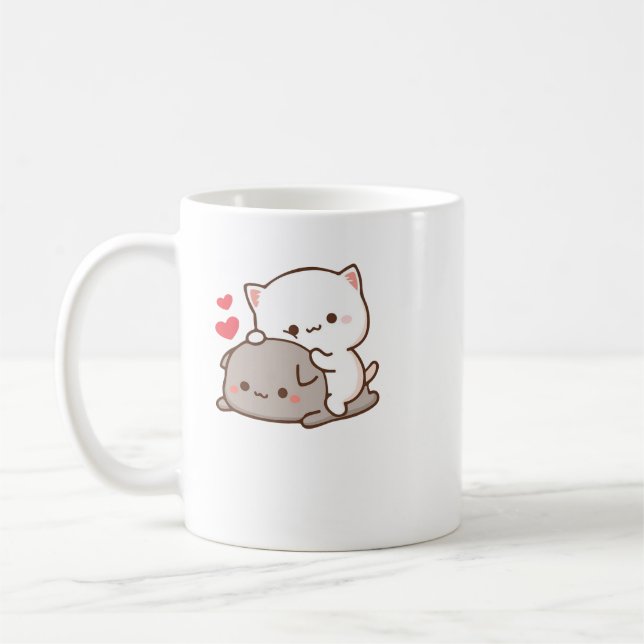 Caneca De Café Gato de Pêssego de Mochi Cugado (Esquerda)
