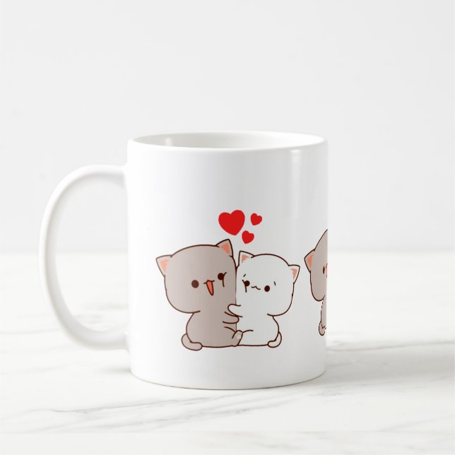 Caneca De Café Gato de Pêssego de Mochi Cugado (Esquerda)