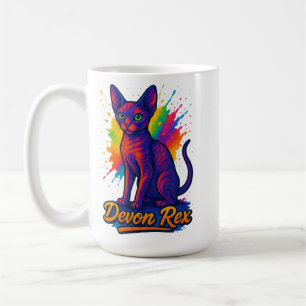 Caneca De Café Gato de Pop de Arte Devon Rex Vibrante - Neon Colo