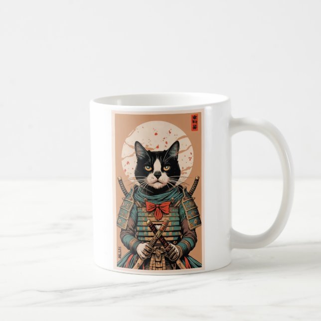 Caneca De Café Gato de samurai engraçado (Direita)