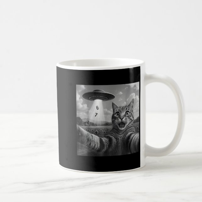 Caneca De Café Gato de selfie engraçado meme seis sete gato retrô (Direita)